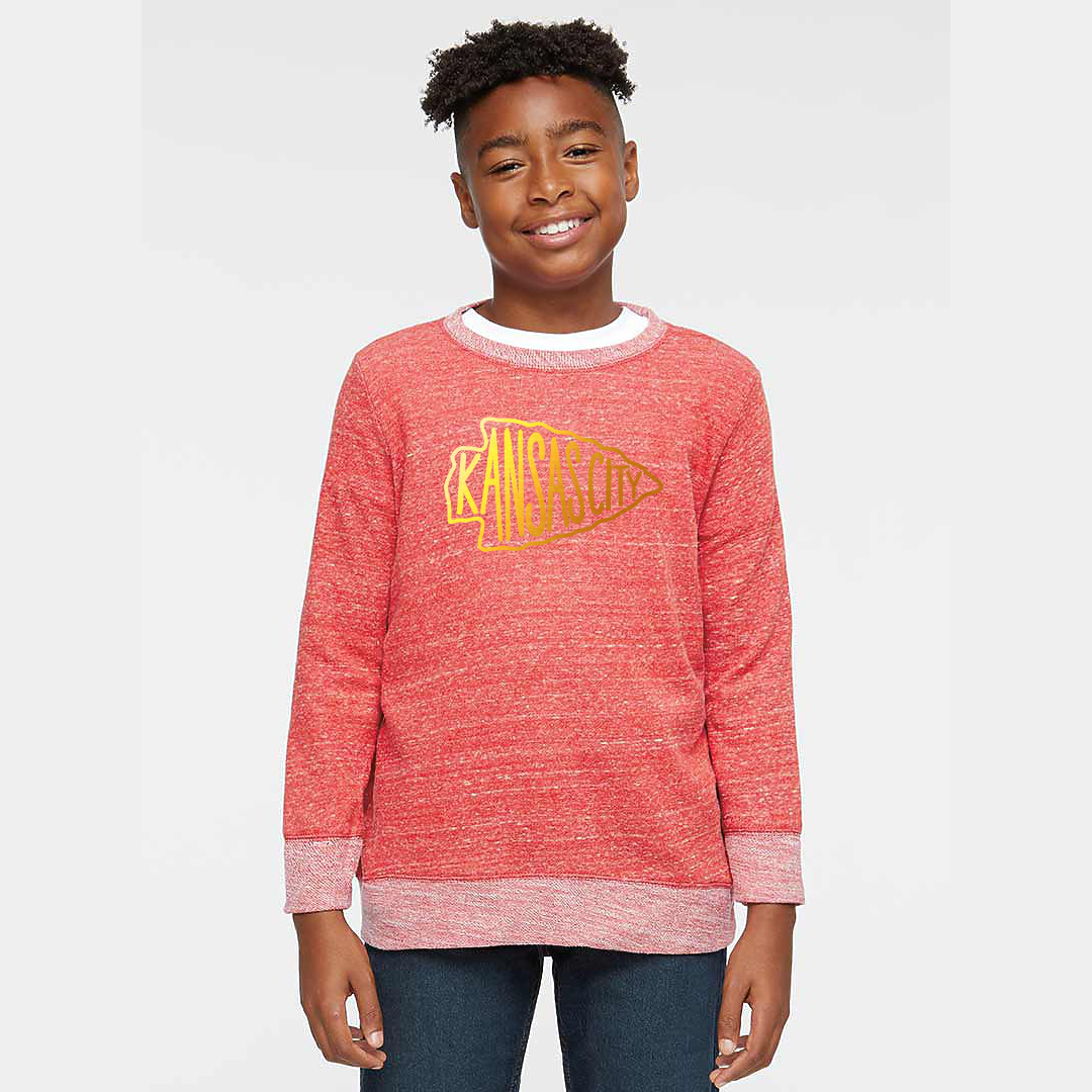 Kids Kansas City Arrowhead Red Mélange T or French Terry Fleece
