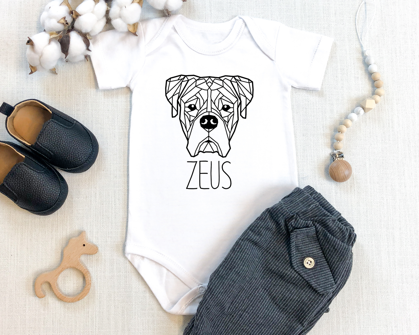 Custom Geometric Boxer Dog Gerber Onesie