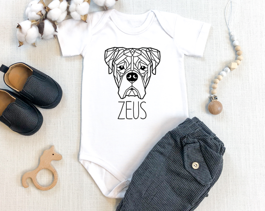 Custom Geometric Boxer Dog Gerber Onesie