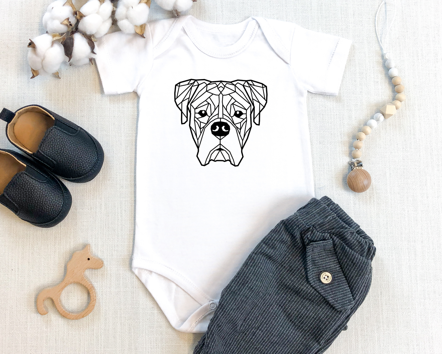 Custom Geometric Boxer Dog Gerber Onesie