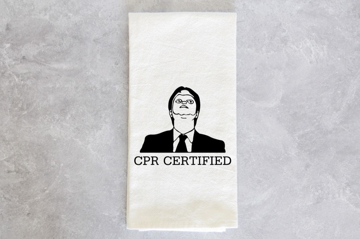 office dwight cpr certified funny kitchen towel housewarming gift