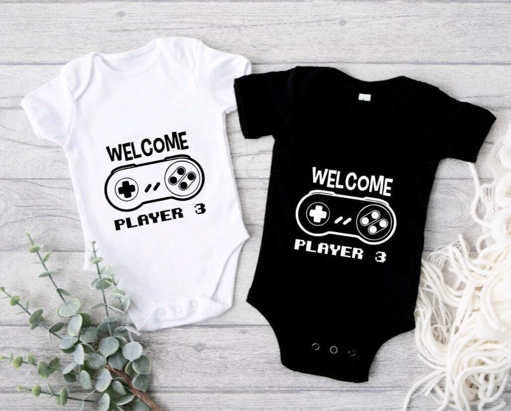 future gaming buddy buddies Gerber ONESIE® unisex 6-9 3-6 0-3 months funny onesie bodysuit baby pregnancy announcement Welcome Player 3