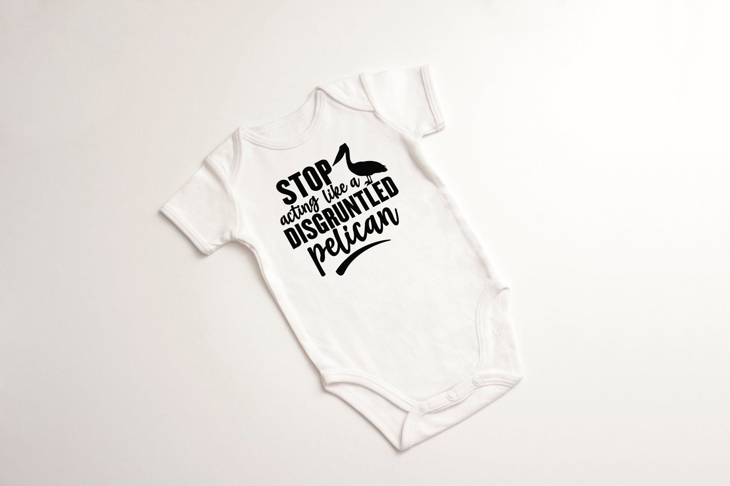 Stop Acting Like a Disgruntled Pelican ONESIE® brand baby shower sprinkle gift Schitts Creek gift Moira Rose 0-3, 3-6, 6-9 months