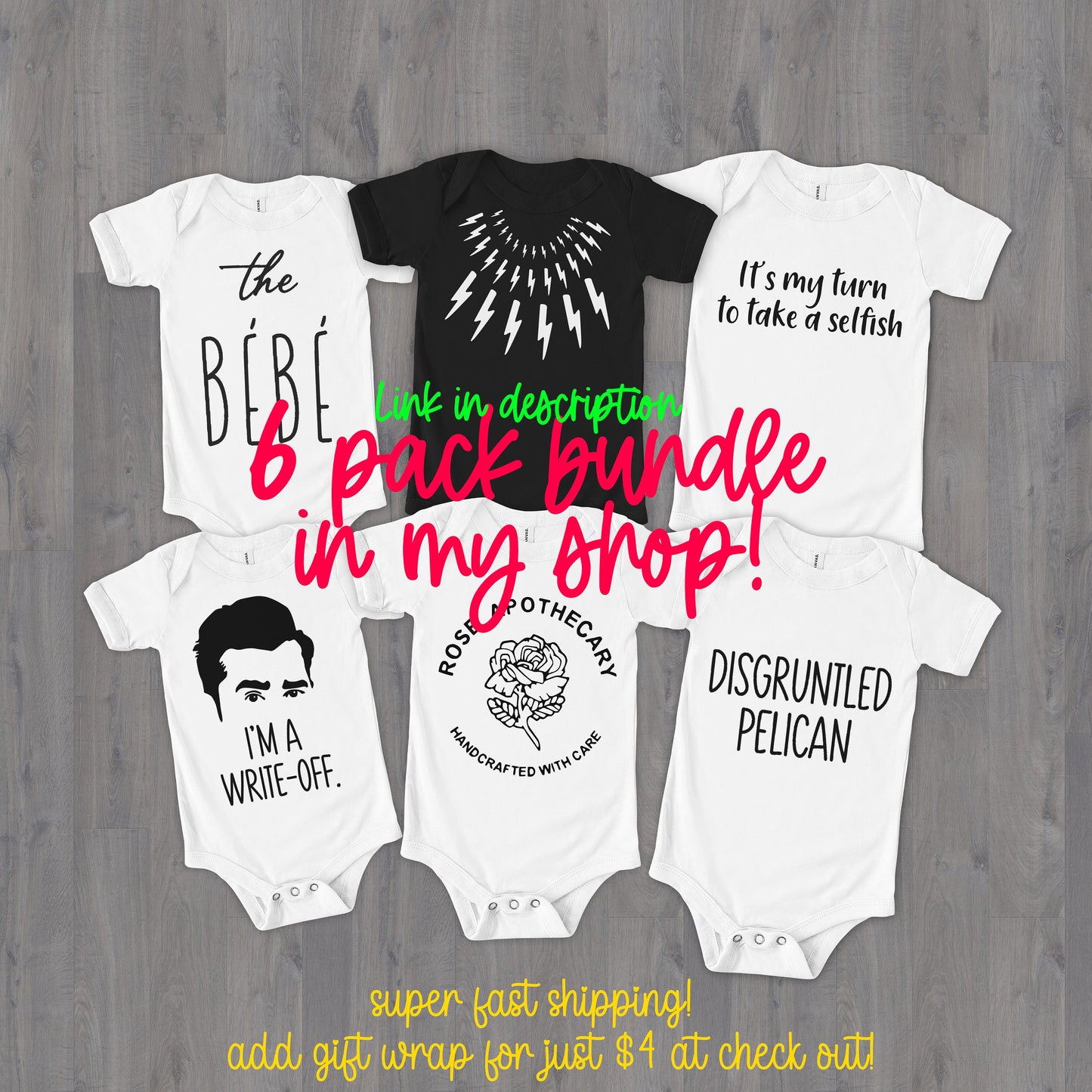 The bebe ONESIE® brand 0-3, 3-6 & 6-9 months Schitt's Creek baby shower / sprinkle gift Moira Alexis Rose bodysuit unisex ew, david