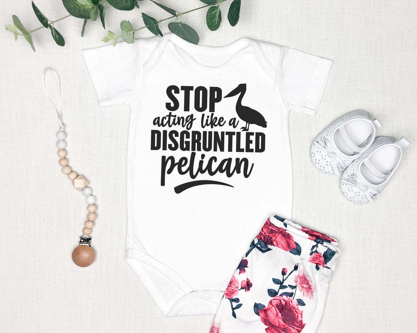 Stop Acting Like a Disgruntled Pelican ONESIE® brand baby shower sprinkle gift Schitts Creek gift Moira Rose 0-3, 3-6, 6-9 months