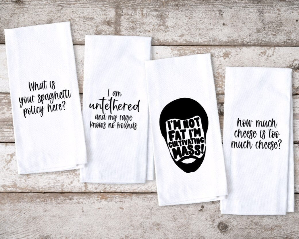 Always Sunny in Philadelphia Funny Kitchen Towels 4 multi pack what is your spaghetti policy here housewarming gift