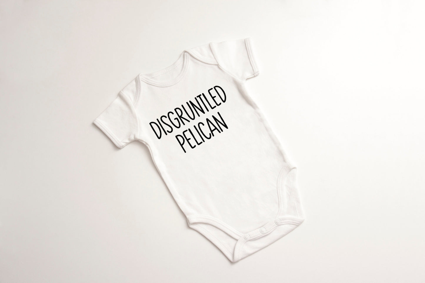 disgruntled pelican white ONESIE® brand baby shower gift schitts creek gift Moira Rose Alexis Rose David organic cotton 0-3, 3-6, 6-9 months