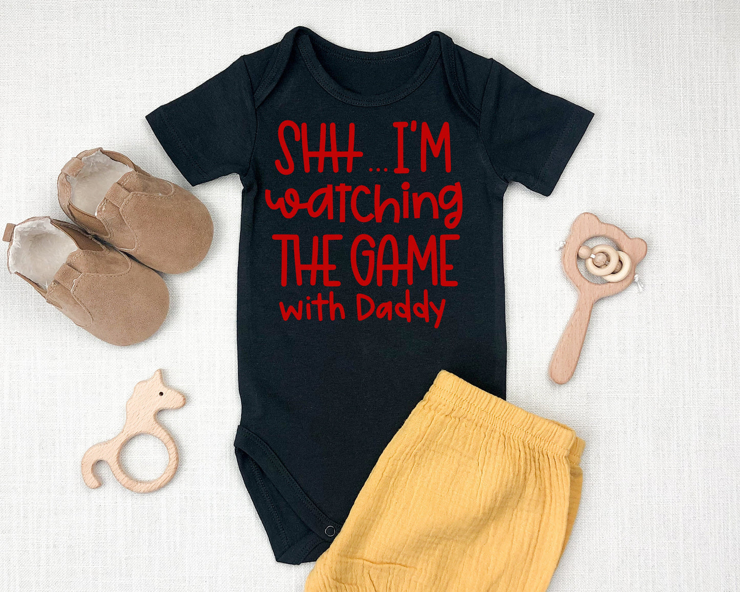 Shh.. I'm Watching the Game With Daddy | Gerber ONESIE® brand unisex 0-3, 6-9, 3-6 months baby bodysuit KC Kansas City Football