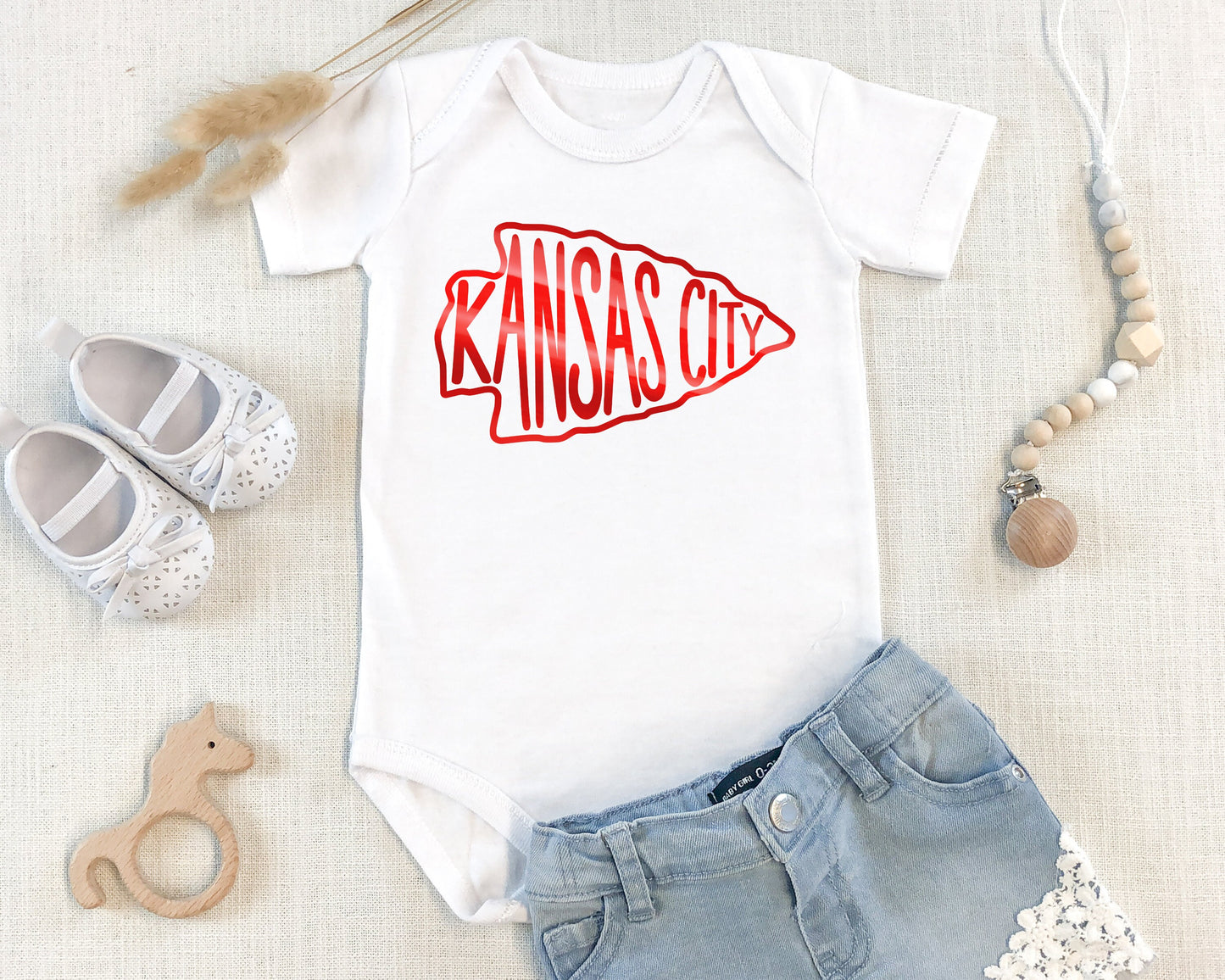 MADE IN KC Kansas City Arrowhead Gerber onesie® brand unisex 0-24 months baby shower gift bodysuit arrowhead Football