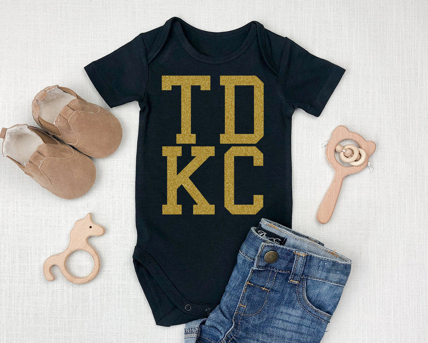 Made in Kansas City TD KC , Touchdown Kansas City Football | Arrowhead Gerber onesie® brand unisex baby bodysuit |