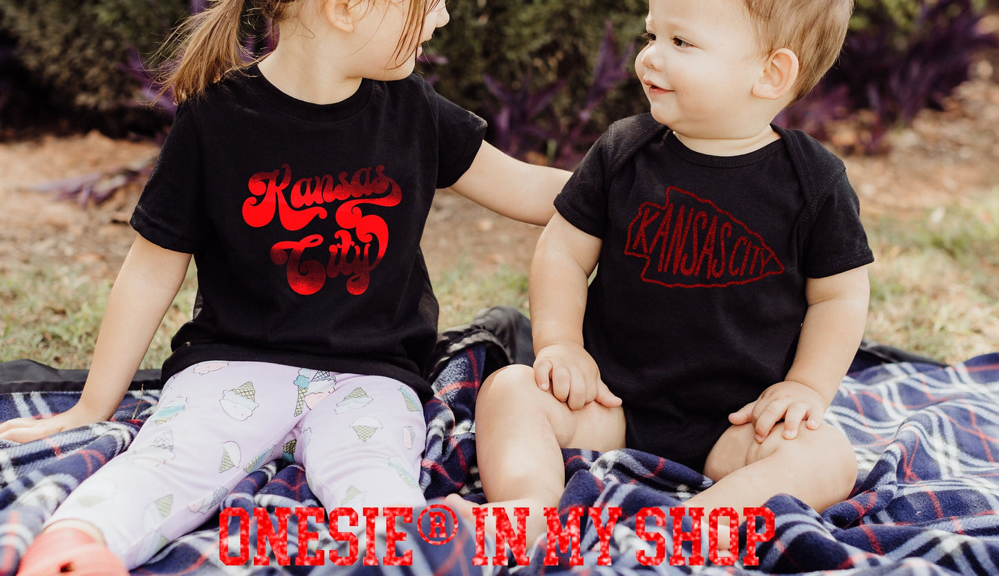 MADE IN KC! Toddler Retro Kansas City Red Gold White Black Long & Short Sleeve T-Shirt | Perfect for Game Day! | Soft!