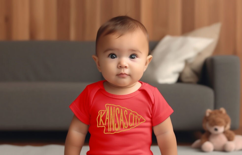 MADE IN KC Kansas City Arrowhead Gerber onesie® brand unisex 0-24 months baby shower gift bodysuit arrowhead Football