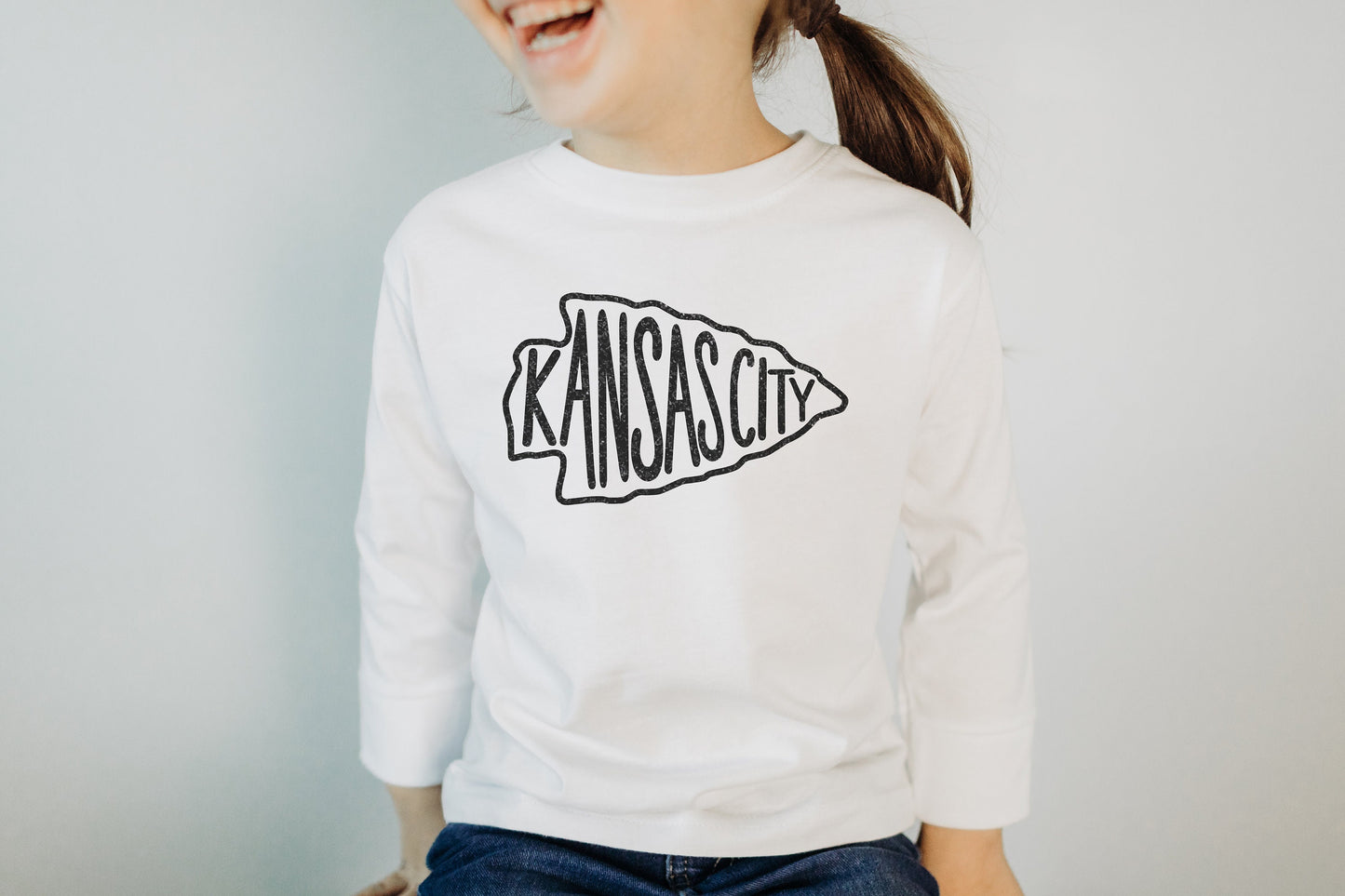 Made in Kansas City! Toddler KC Arrowhead WHITE Sweatshirt Long & Short Sleeve T-Shirt | Perfect for Game Day!