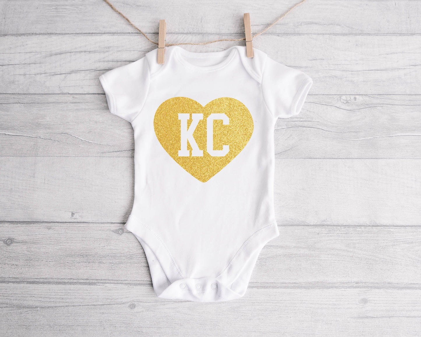 Made in Kansas City , KC Heart | Gerber onesie® brand unisex baby bodysuit | Kansas City Arrowhead Football
