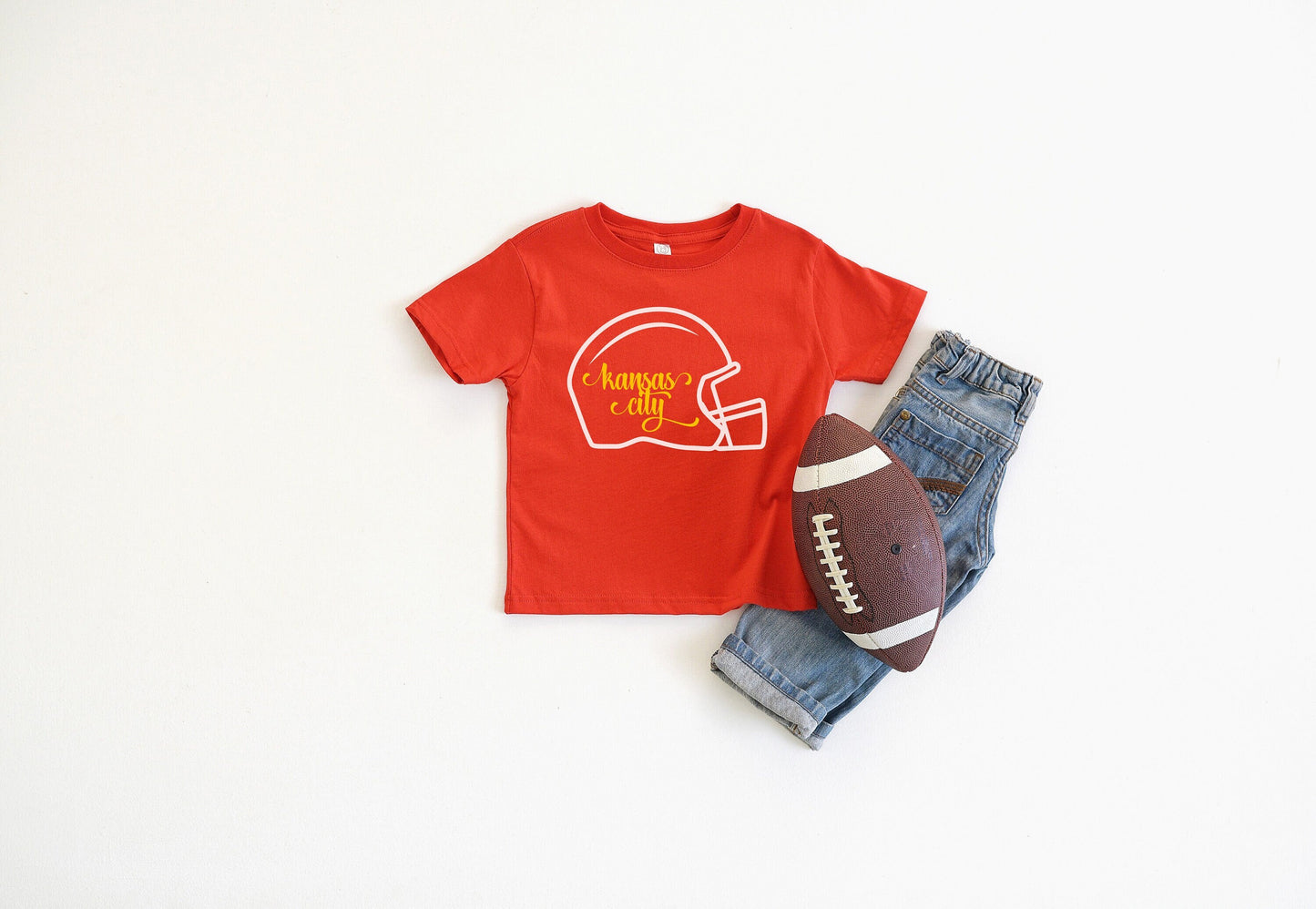 MADE IN KC Kansas City Helmet Toddler Arrowhead Red Sweatshirt Long & Short Sleeve T-Shirt | Perfect for Game Day! | Super Soft!