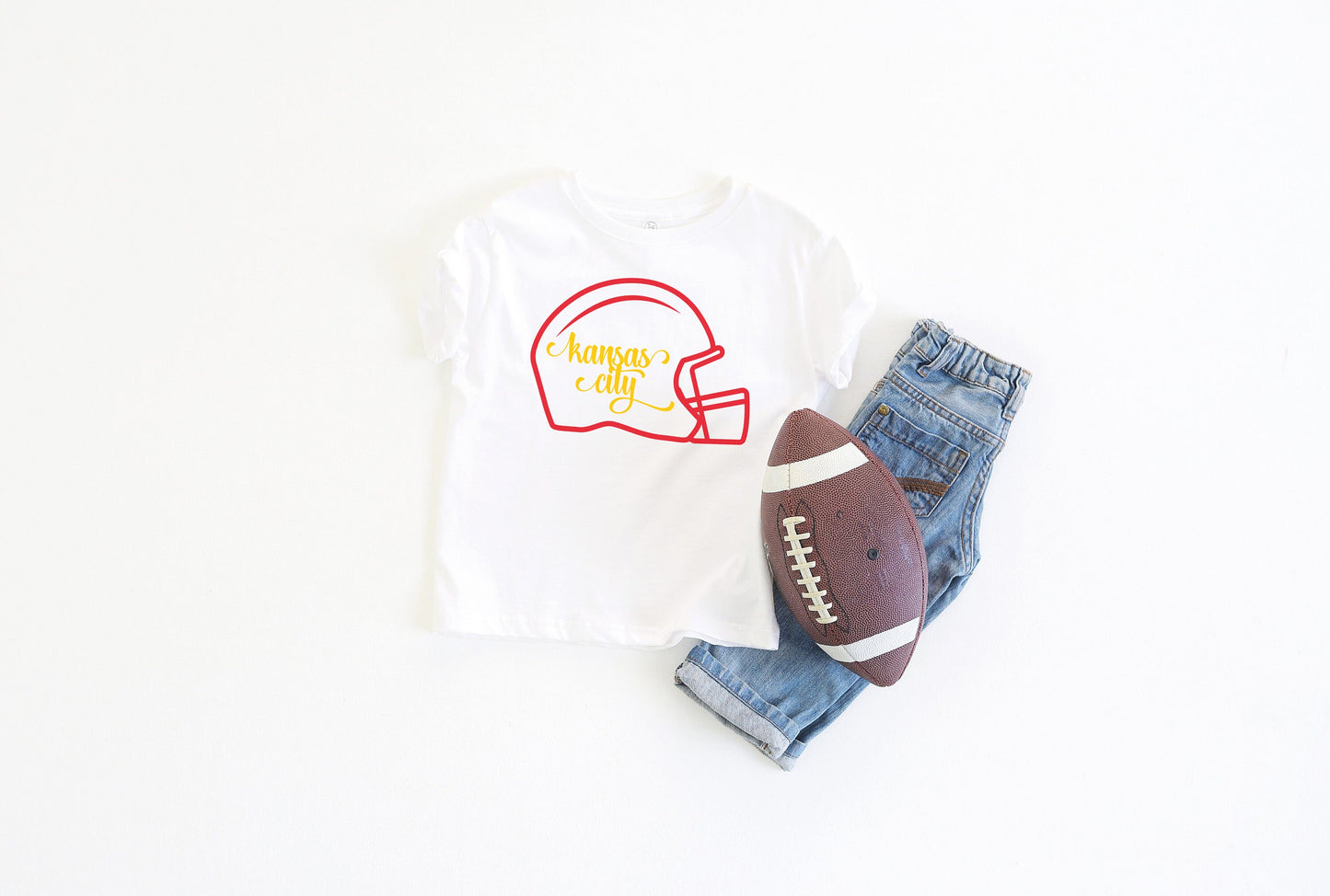 MADE IN KC Kansas City Helmet Toddler Arrowhead Red Sweatshirt Long & Short Sleeve T-Shirt | Perfect for Game Day! | Super Soft!