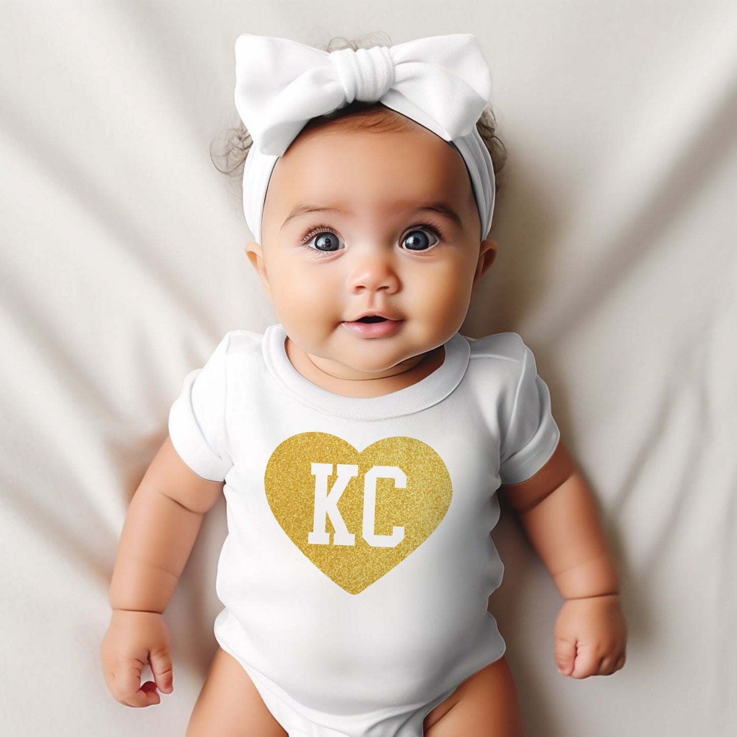 Made in Kansas City , KC Heart | Gerber onesie® brand unisex baby bodysuit | Kansas City Arrowhead Football