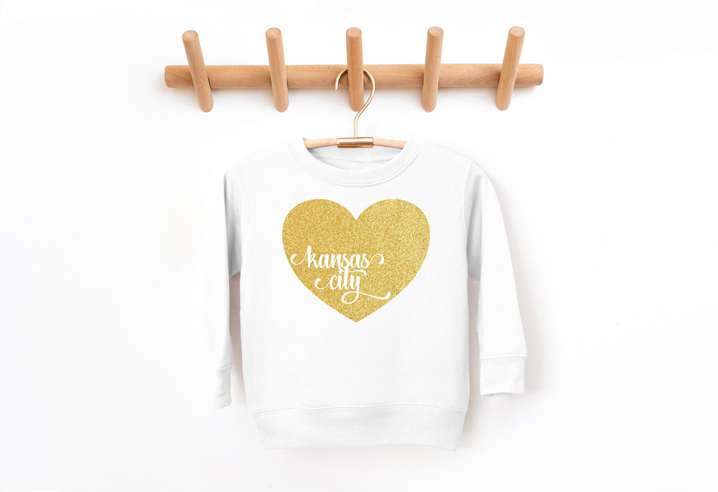 MADE IN KC Toddler Heart Kansas City Arrowhead White Sweatshirt Long & Short Sleeve T-Shirt | Perfect for Game Day! | Super Soft!