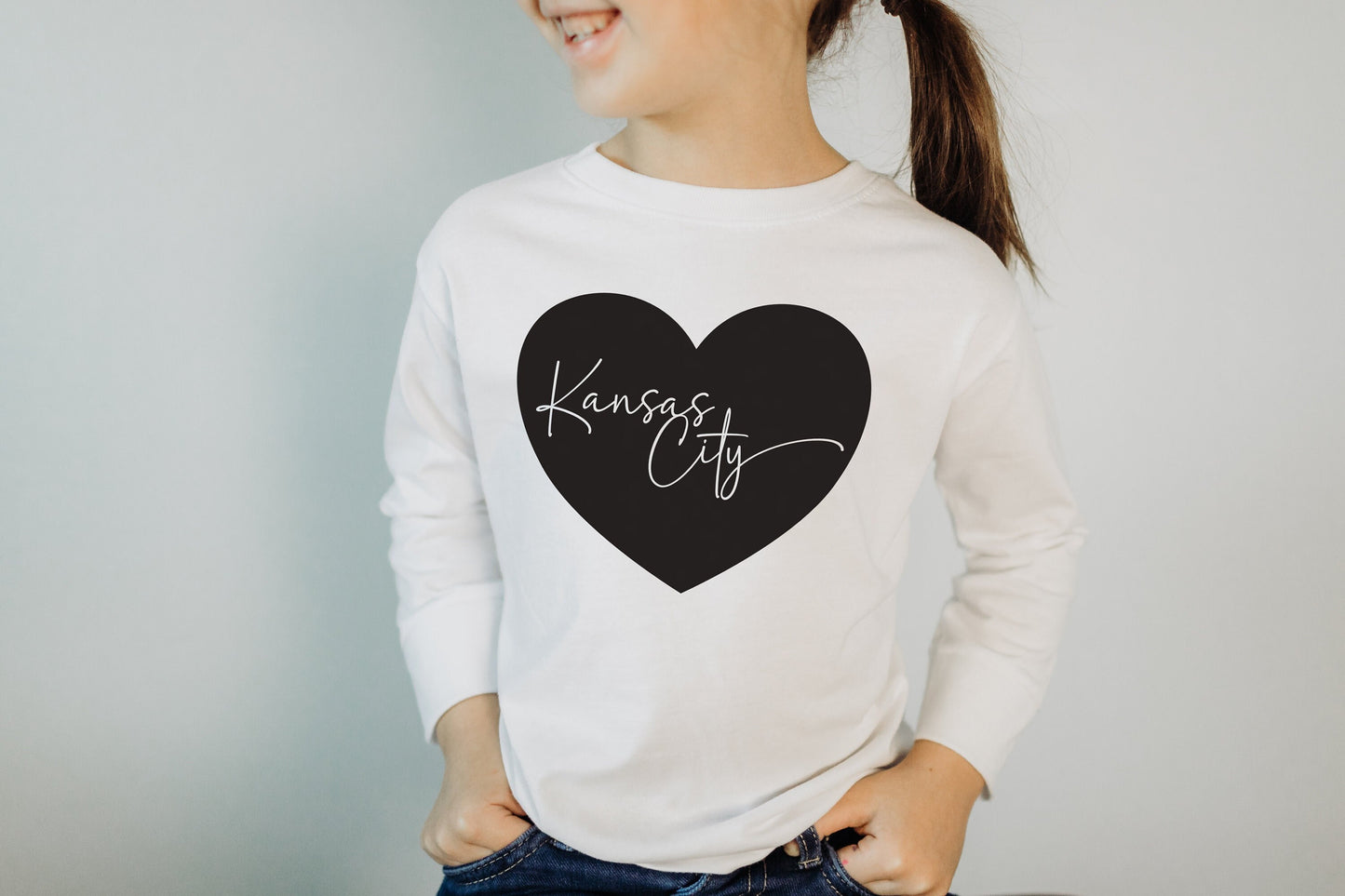 MADE IN KC Toddler Heart Kansas City Arrowhead White Sweatshirt Long & Short Sleeve T-Shirt | Perfect for Game Day! | Super Soft!