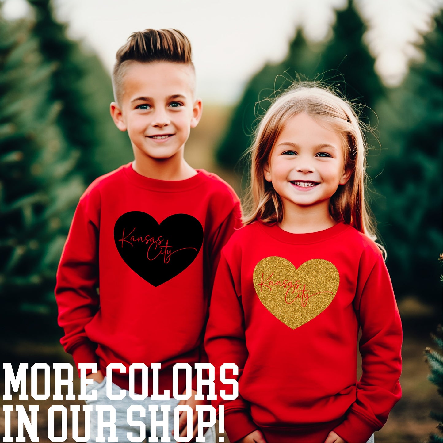 Toddler Youth Kansas City Cursive Heart | Black Sweatshirt Long & Short Sleeve T-Shirt | Perfect for Game Day! Super Soft! Made here in KC!