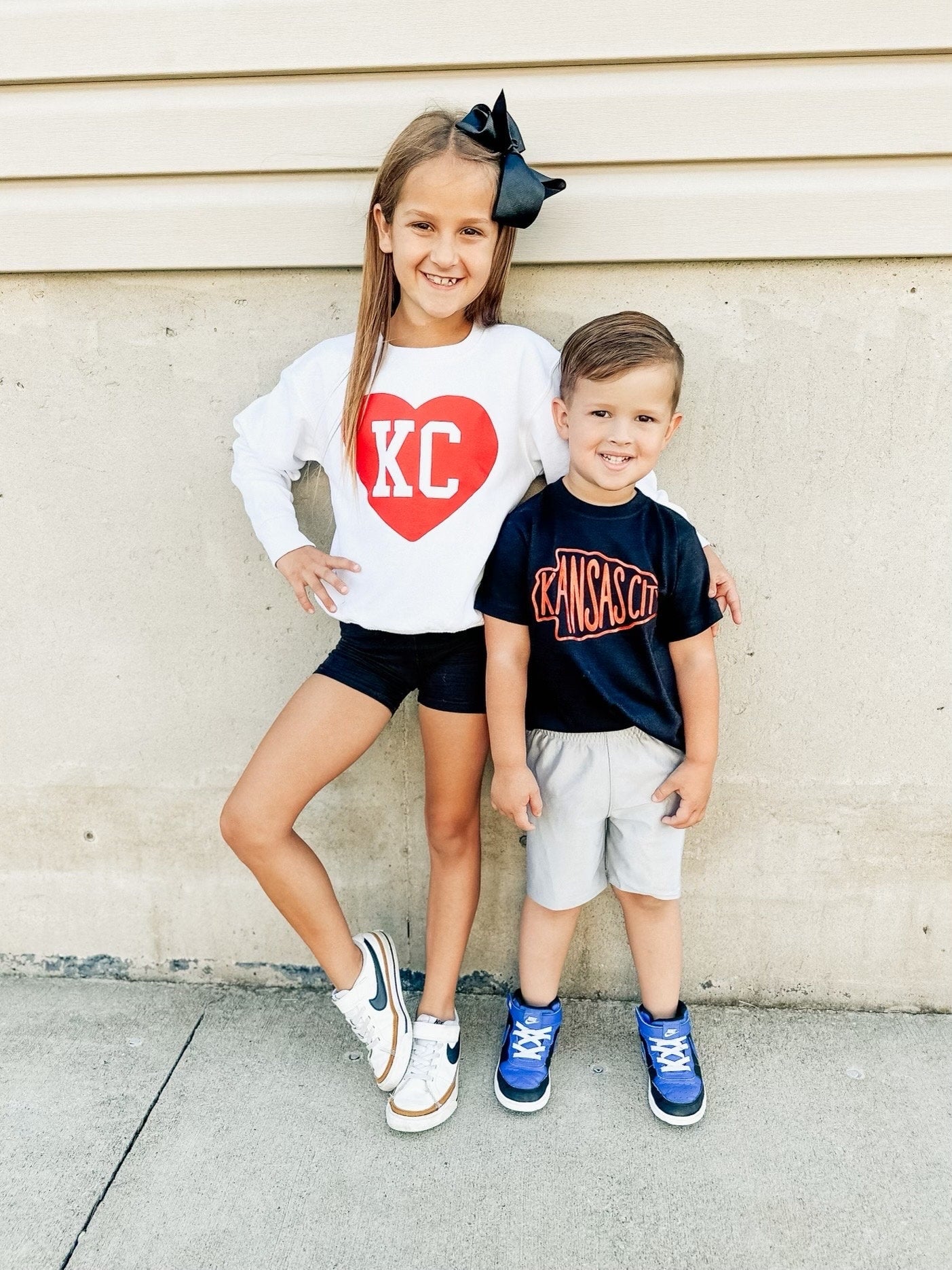 Toddler Youth Kansas City Cursive Heart | Black Sweatshirt Long & Short Sleeve T-Shirt | Perfect for Game Day! Super Soft! Made here in KC!