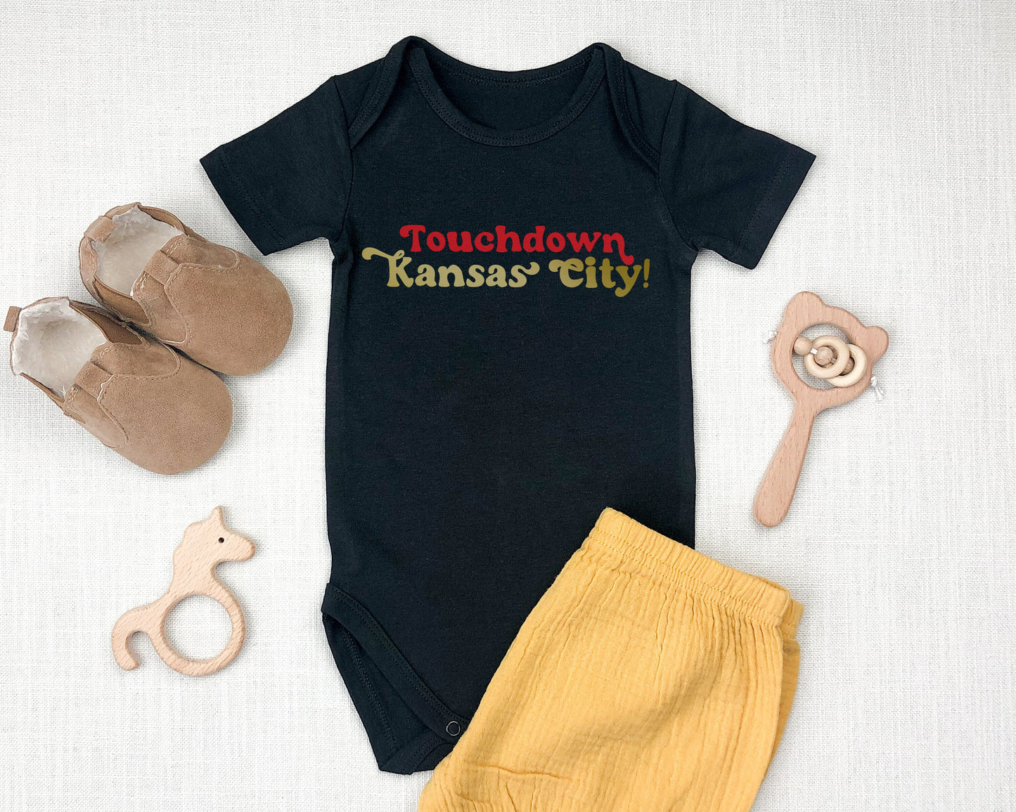 Touchdown Kansas City Arrowhead Gerber ONESIE® brand unisex 0-3, 6-9, 3-6 months Retro baby bodysuit KC Super Bowl 2023