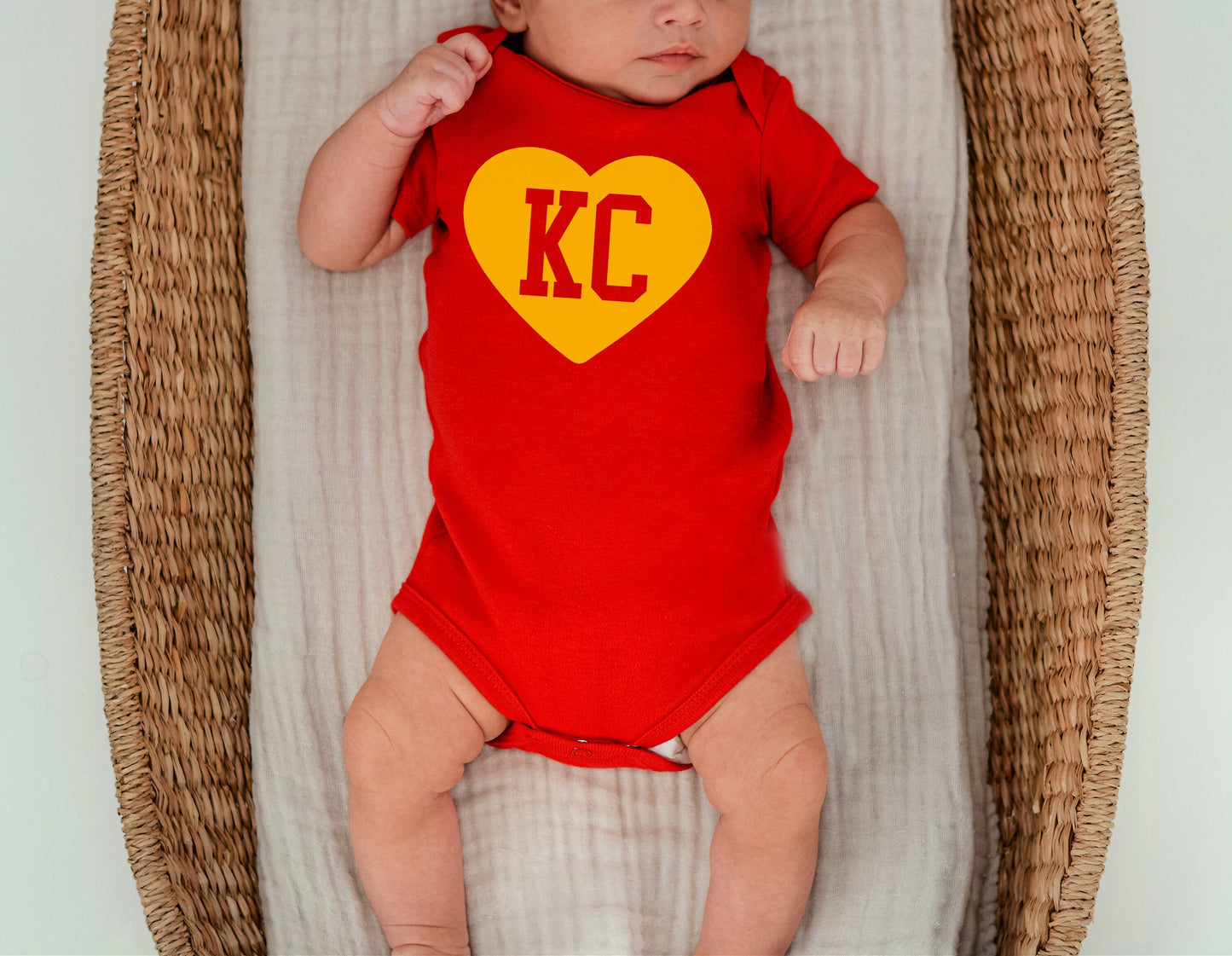 Made in Kansas City , KC Heart | Gerber onesie® brand unisex baby bodysuit | Kansas City Arrowhead Football