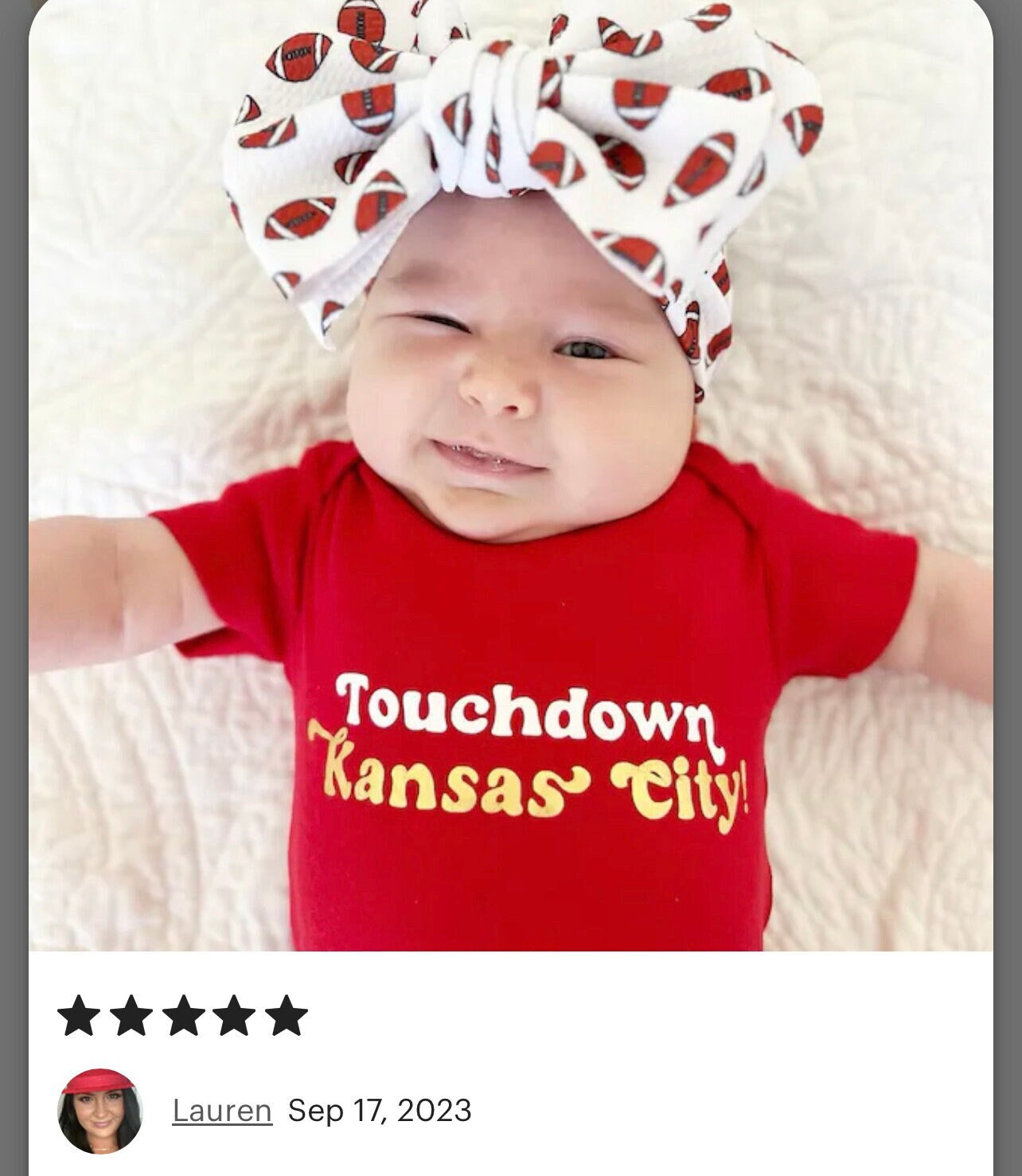 Touchdown Kansas City Arrowhead Gerber ONESIE® brand unisex 0-3, 6-9, 3-6 months Retro baby bodysuit KC Super Bowl 2023