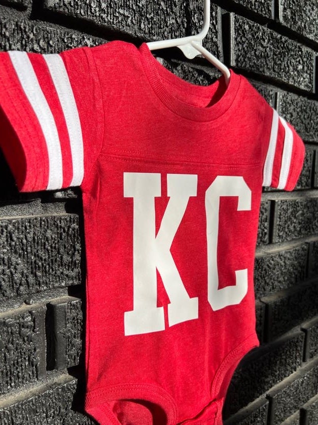 MADE IN KC Kansas City Football Jersey Gerber onesie® brand unisex 0-18 months baby shower gift bodysuit Arrowhead