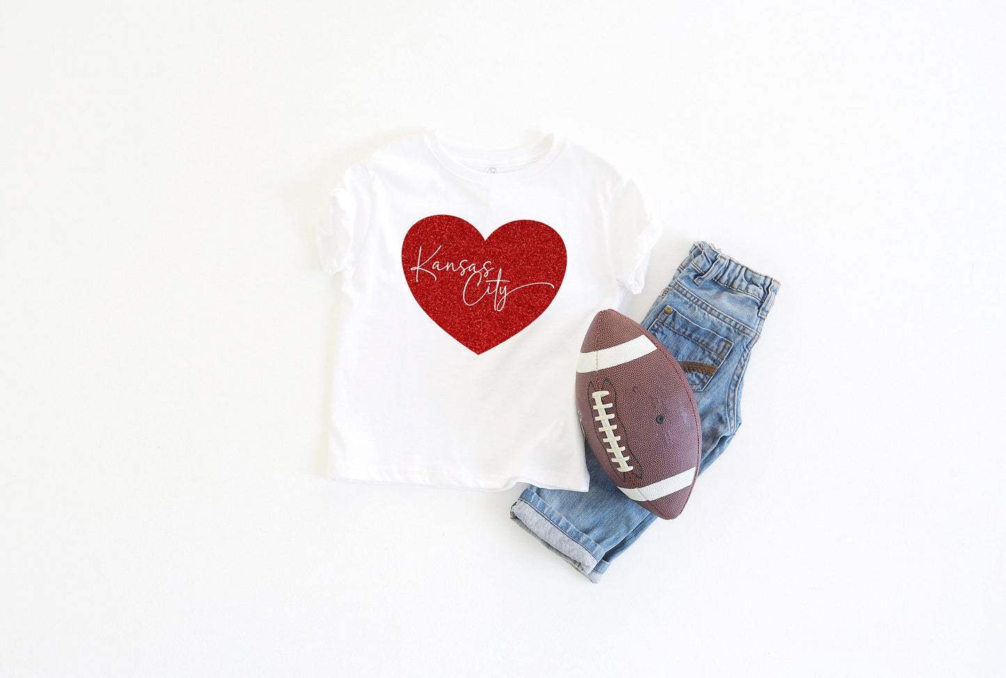MADE IN KC Toddler Heart Kansas City Arrowhead White Sweatshirt Long & Short Sleeve T-Shirt | Perfect for Game Day! | Super Soft!