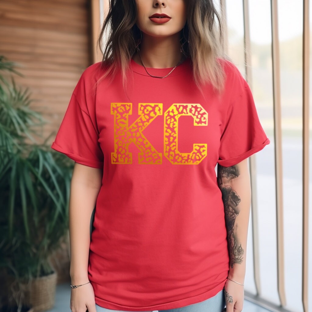 Pick Design Color Kansas City Leopard / Cheetah | Red T-Shirt or Sweatshirt | Made here in KC! | Perfect for Game Day! | Soft!