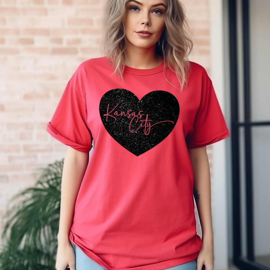 Pick Design Color Kansas City Swoosh Heart | Red T-Shirt or Sweatshirt | Made here in KC! | Perfect for Game Day! | Soft!