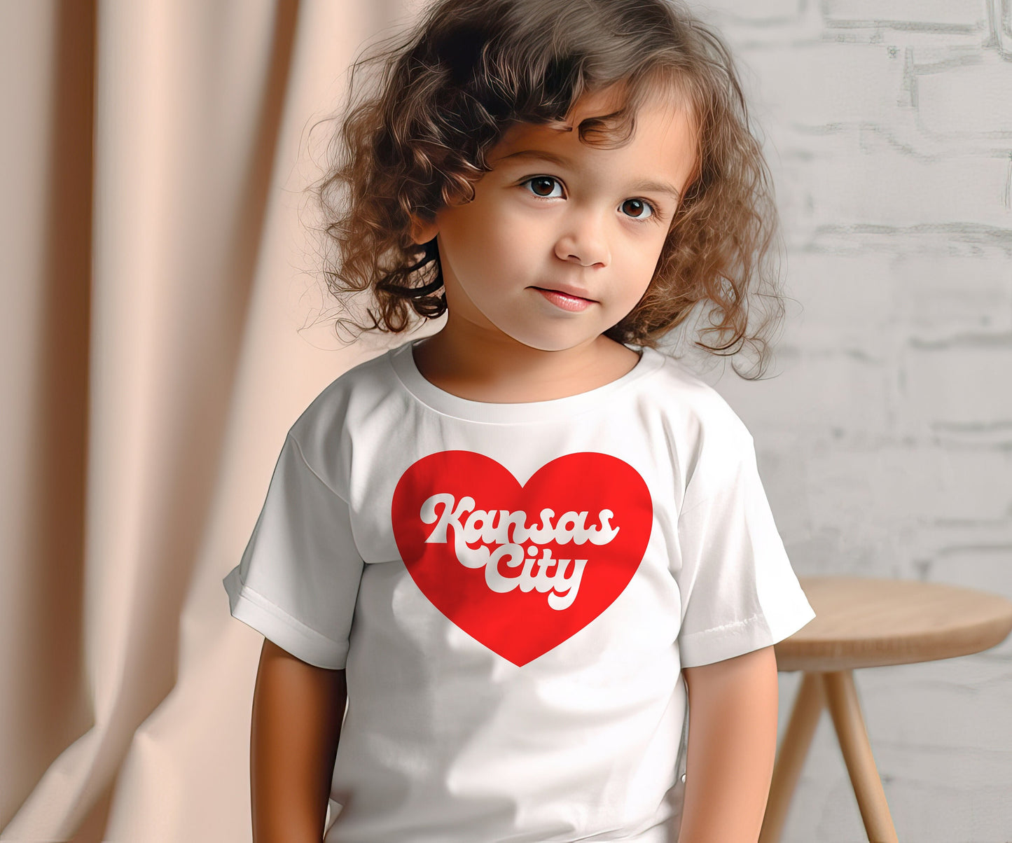 Toddler Heart Retro Kansas City | White Long & Short Sleeve T-Shirt | Perfect for Game Day! | Super Soft! Made in KC!