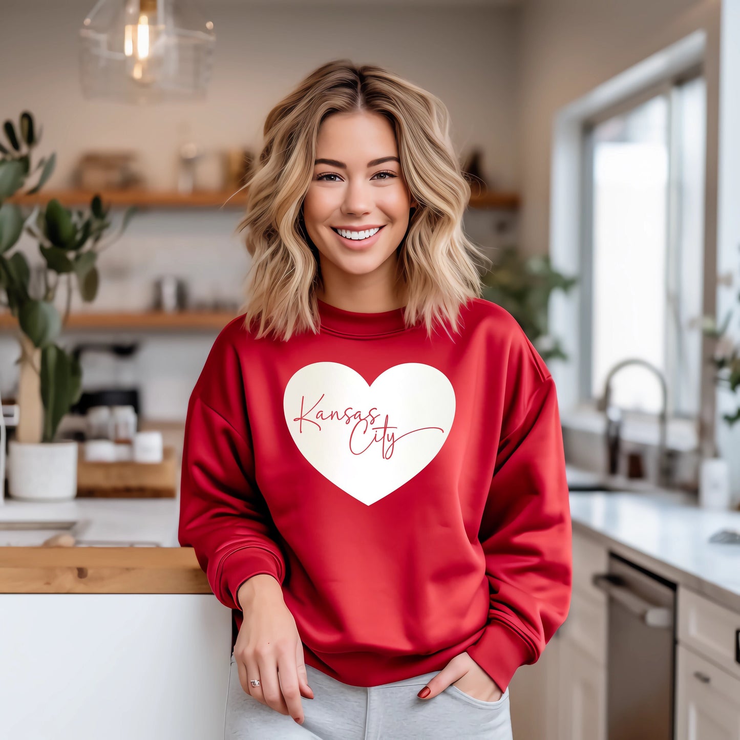 Pick Design Color Kansas City Swoosh Heart | Red T-Shirt or Sweatshirt | Made here in KC! | Perfect for Game Day! | Soft!