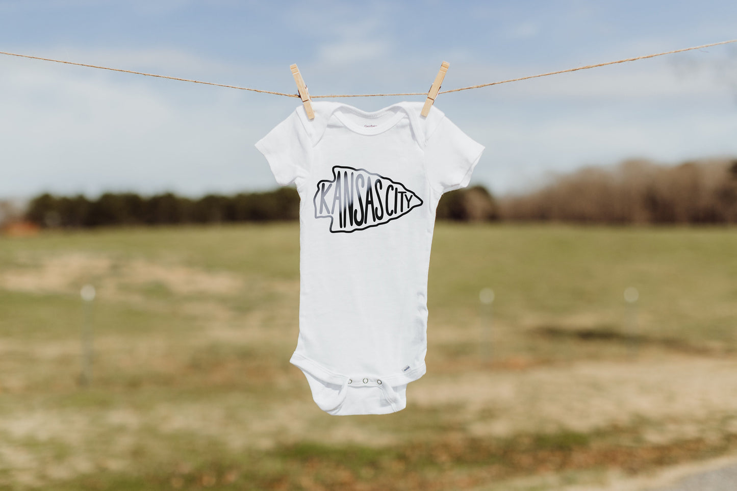 MADE IN KC Kansas City Arrowhead Gerber onesie® brand unisex 0-24 months baby shower gift bodysuit arrowhead Football