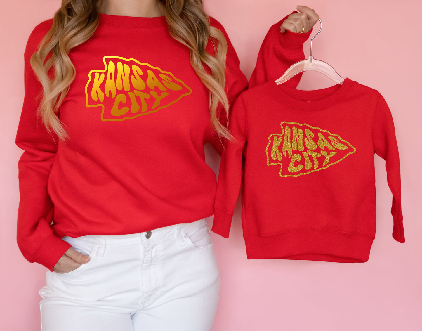 Kansas City Retro Arrowhead | Red T-Shirt or Sweatshirt | Made here in KC! | Perfect for Game Day! | Super soft! Mommy daddy & me matching |