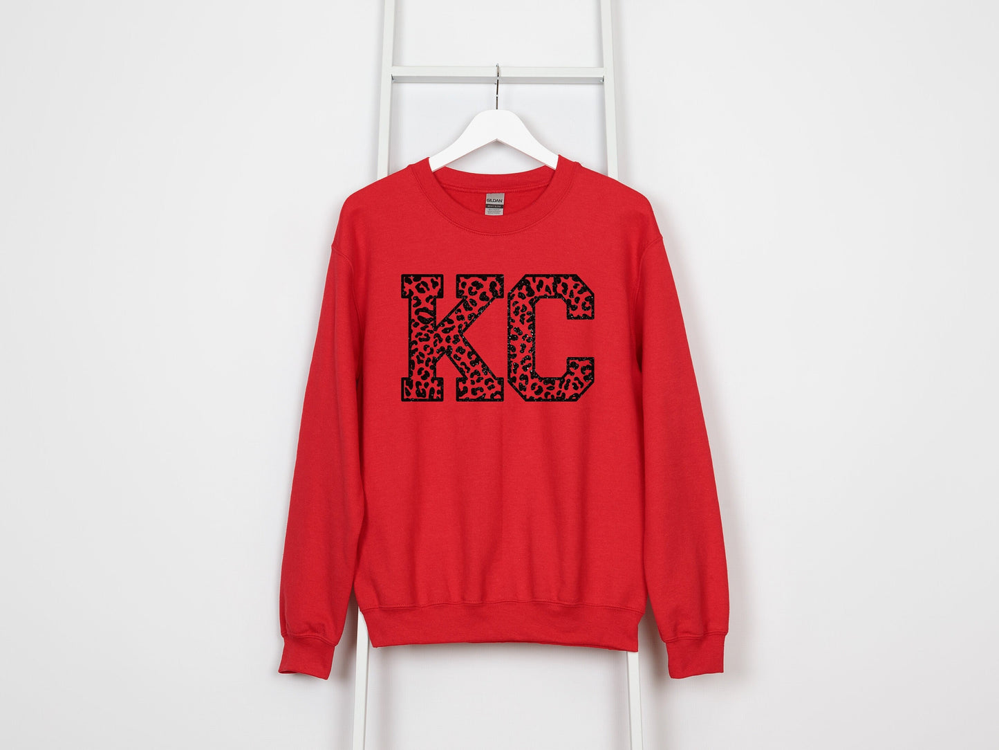 Pick Design Color Kansas City Leopard / Cheetah | Red T-Shirt or Sweatshirt | Made here in KC! | Perfect for Game Day! | Soft!