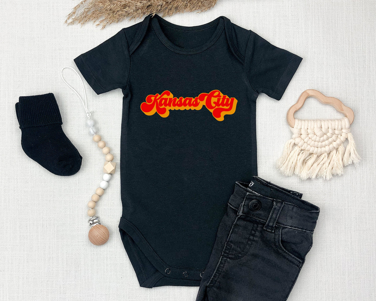 MADE IN KC Kansas City Arrowhead Gerber onesie® brand unisex 0-24 months baby shower gift bodysuit Football