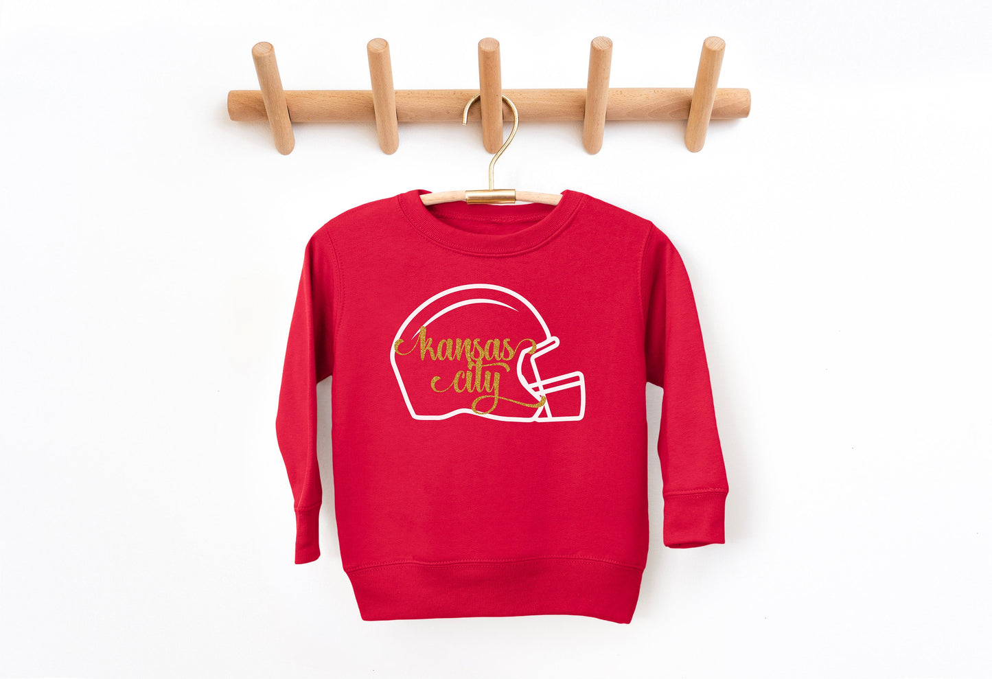 Toddler Youth Kansas City Helmet Red Sweatshirt Long & Short Sleeve T-Shirt | Perfect for Game Day! | Soft!
