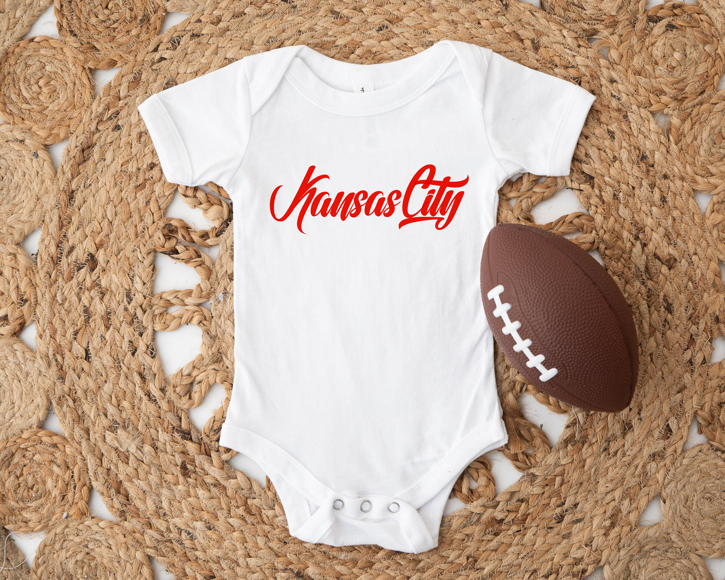 MADE IN KC Kansas City Arrowhead Gerber onesie® brand unisex 0-24 months baby shower gift bodysuit Football