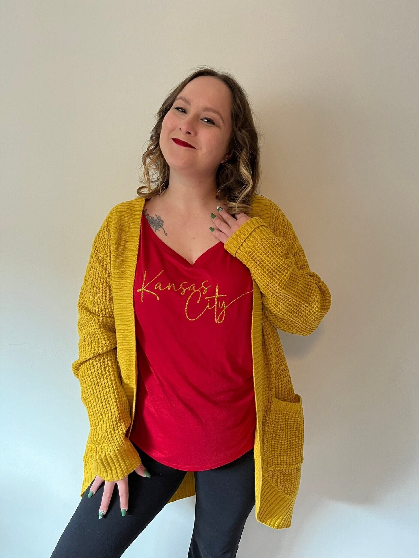 Kansas City Swoosh Red Ethical Bella + Canvas Slouchy T-Shirt | Pick Design Color | Made here in KC! | Perfect for Game Day! | Soft & light!