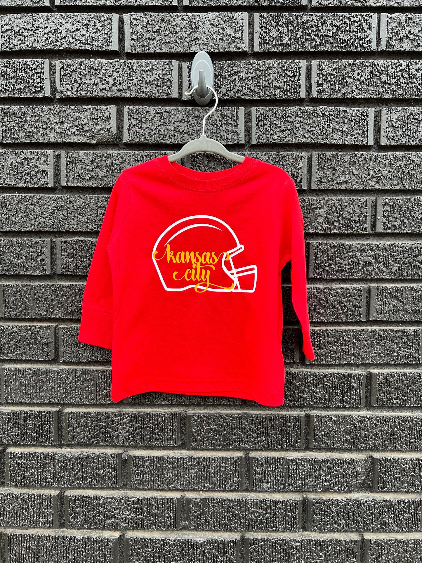 Toddler Youth Kansas City Helmet Red Sweatshirt Long & Short Sleeve T-Shirt | Perfect for Game Day! | Soft!
