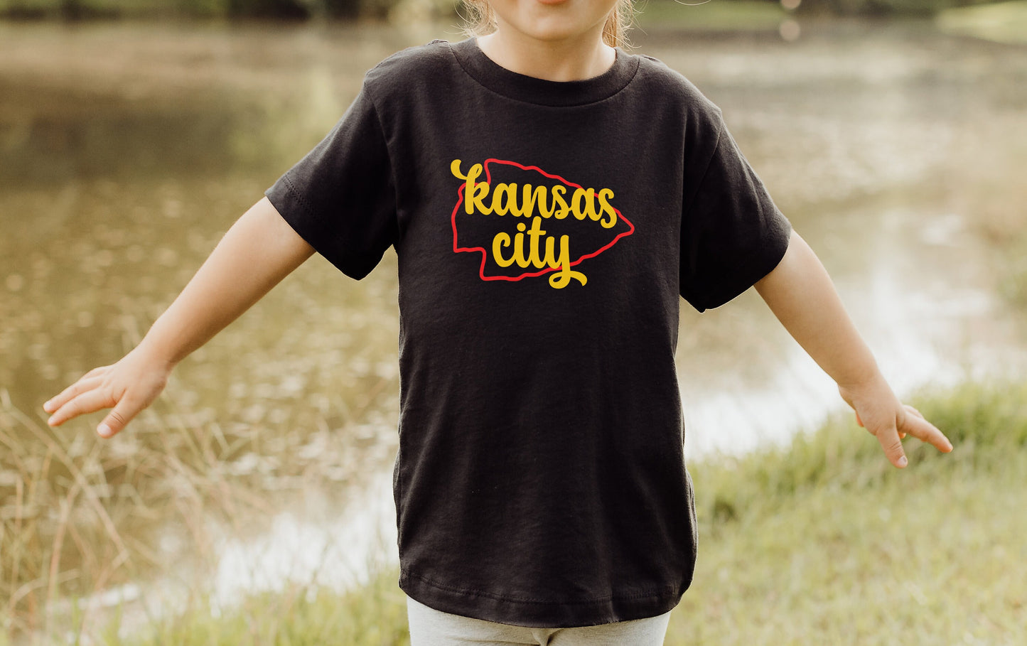 Infant & Toddler KC Football Sweatshirt Long Short Sleeve T-Shirt | Black | Arrowhead | Perfect for Game Day! | Soft! | Made in Kansas City