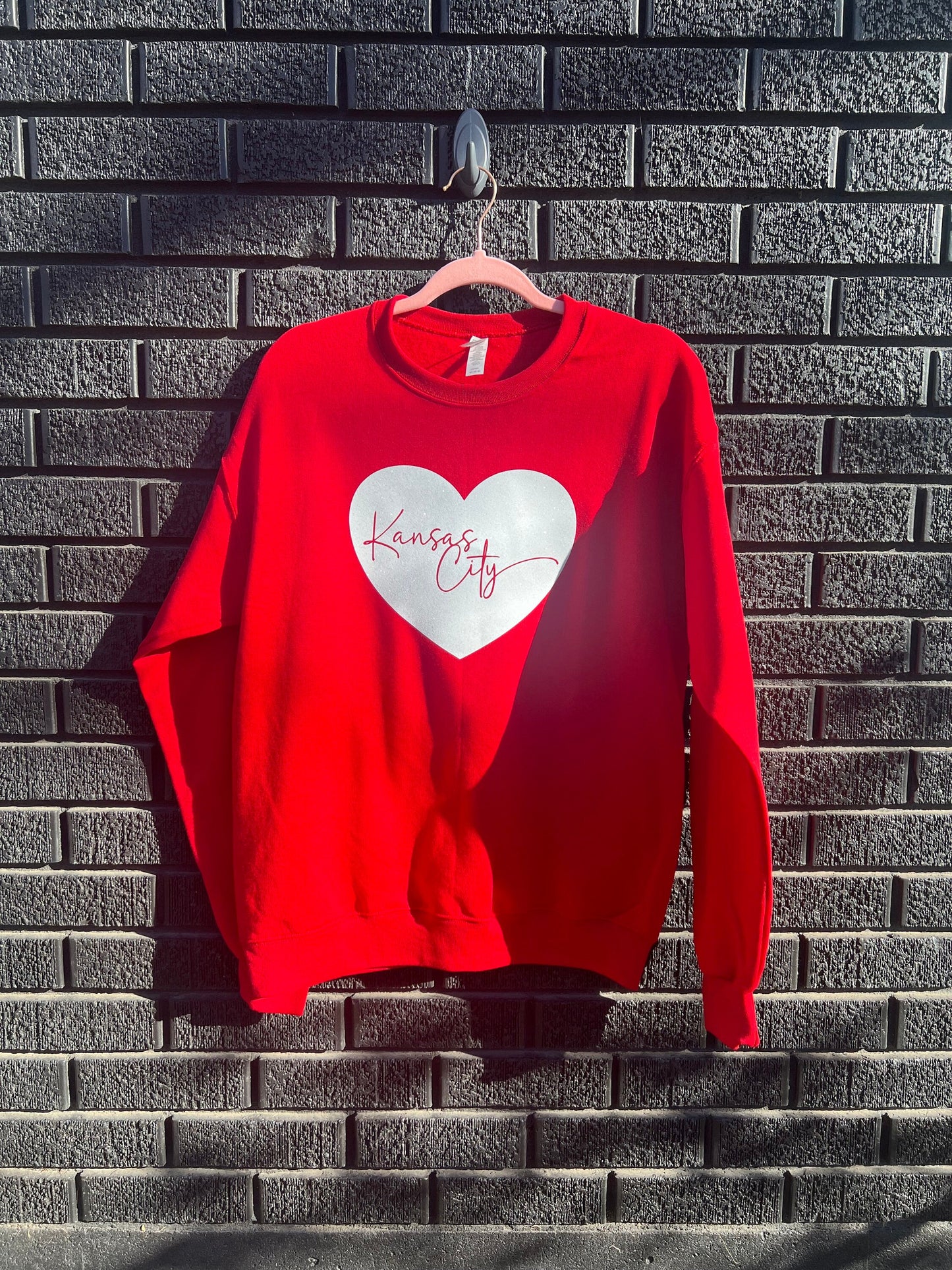 Pick Design Color Kansas City Swoosh Heart | Red T-Shirt or Sweatshirt | Made here in KC! | Perfect for Game Day! | Soft!