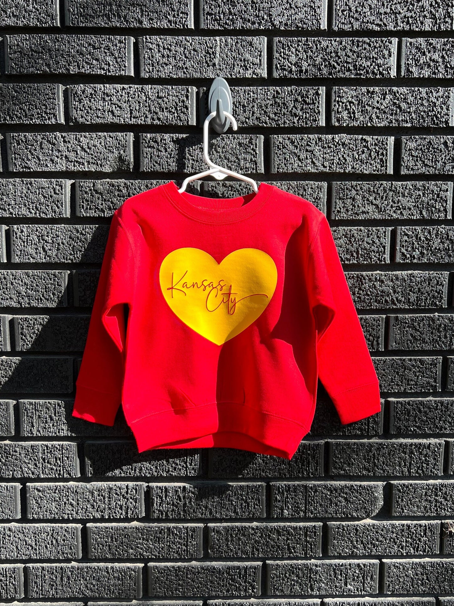 MADE IN KC Toddler Kansas City Heart Red Sweatshirt Long & Short Sleeve T-Shirt | Perfect for Game Day! | Super Soft!