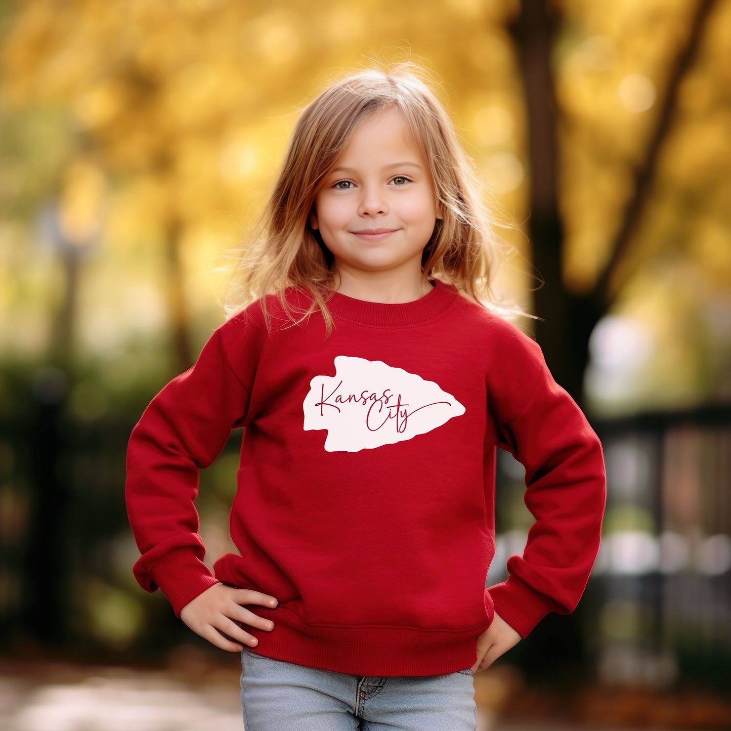 Toddler Youth Kansas City Swoosh Arrowhead | Red Sweatshirt Long & Short Sleeve T-Shirt | Perfect for Game Day! | Soft!