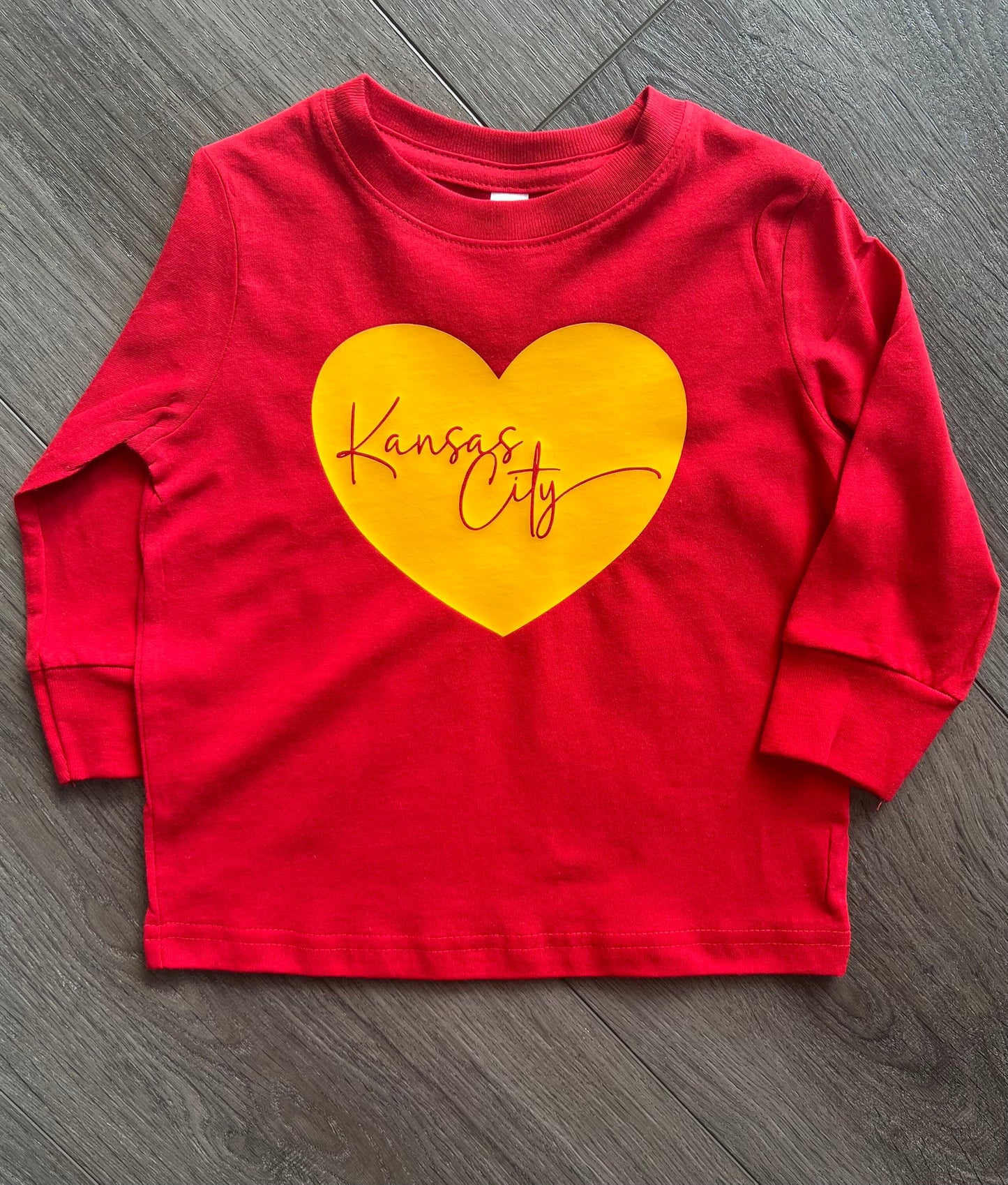 MADE IN KC Toddler Kansas City Heart Red Sweatshirt Long & Short Sleeve T-Shirt | Perfect for Game Day! | Super Soft!