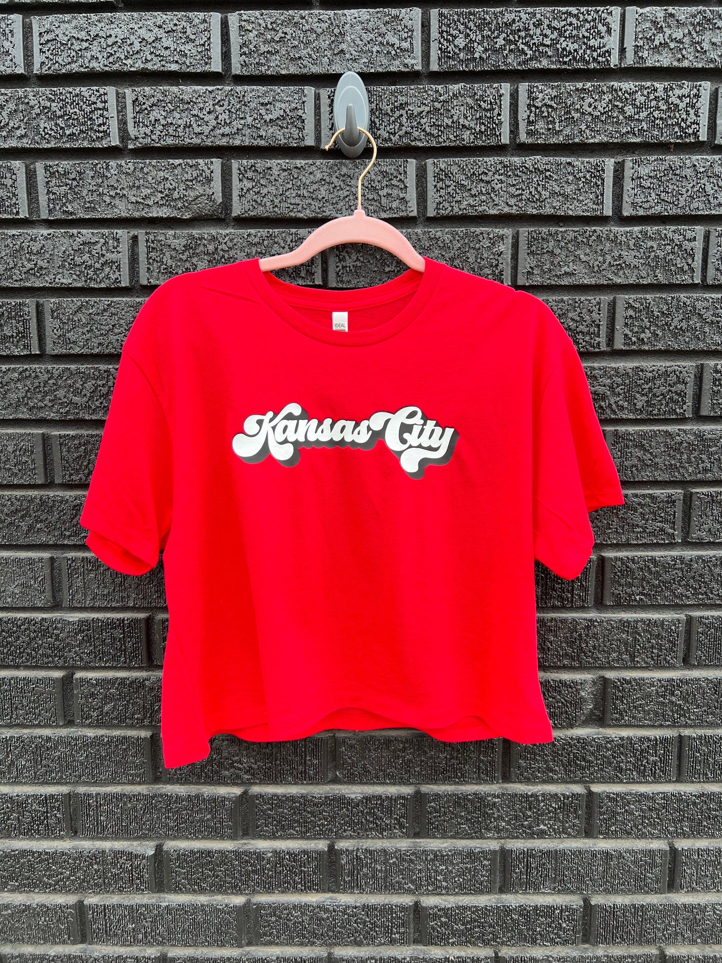 Retro KC Crop Top | Made in Kansas City | Perfect for Game Day! | Soft! | Cursive Red Black White | Ethical, Sustainable, & Sweatshop Free |