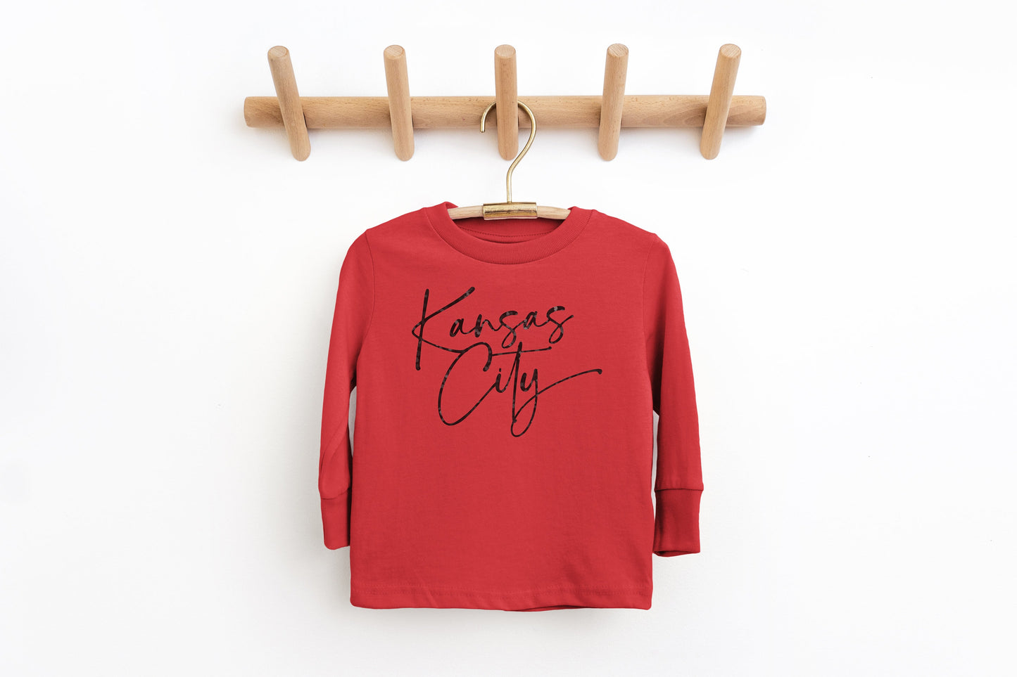 Toddler Youth Kansas City Modern Cursive | Red Sweatshirt Long & Short Sleeve T-Shirt | Soft, ethical, and sustainable!