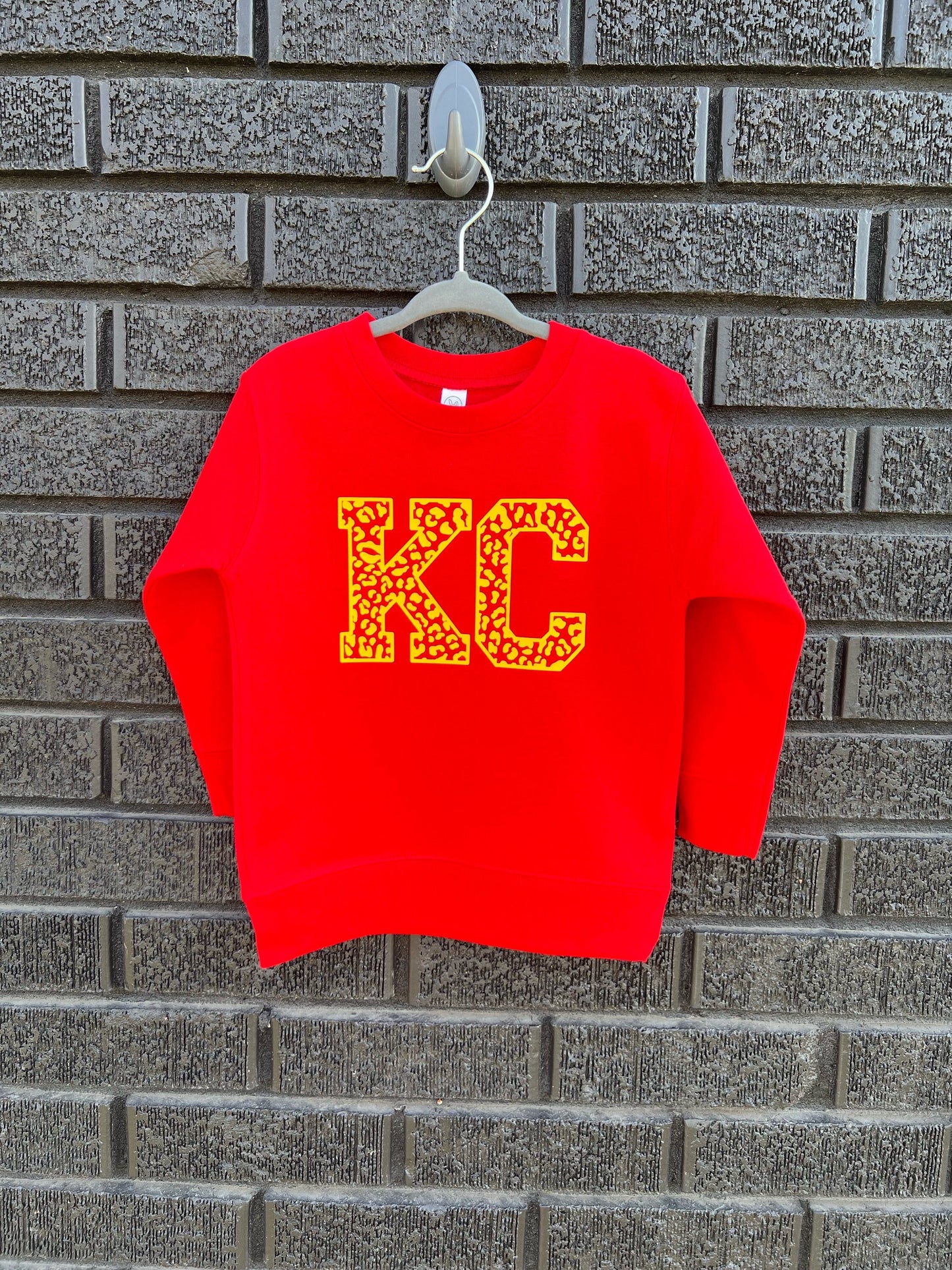 MADE IN KC Toddler Leopard / Cheetah Kansas City Red Sweatshirt Long & Short Sleeve T-Shirt | Perfect for Game Day! | Soft! | Arrowhead